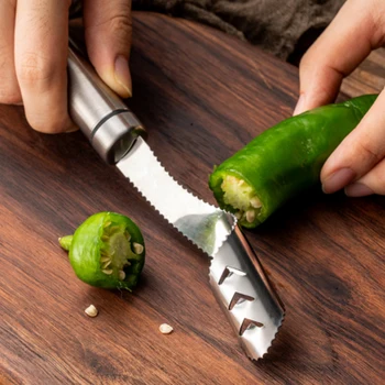 Kreative Multifunktion Peber Corers Rustfrit Stål Chili Frø Remover Separator Enhed Vegetabilske Cutter Slicer