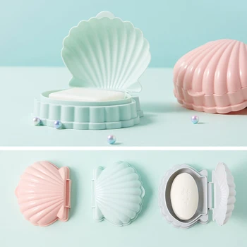 Kreative Shell Form Soap Box Badeværelse Drain Soap Indehaveren Rejse Sæbe Opbevaring Beskytte Tilfælde Badeværelse Tilbehør