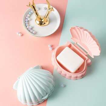 Kreative Shell Form Soap Box Badeværelse Drain Soap Indehaveren Rejse Sæbe Opbevaring Beskytte Tilfælde Badeværelse Tilbehør