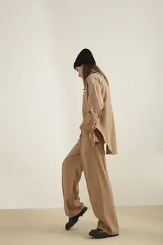Kuaybe Gider Tencel Grå Bukser Kvinder Med Høj Talje, Brede Ben Behageligt Tøj 2020 All Seasons Fashion Style Nye Casual