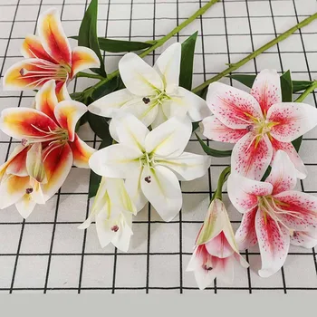 Kunstig Latex Rigtige Touch Lily Falske Blomster Bryllup Home Decor Brudebuket