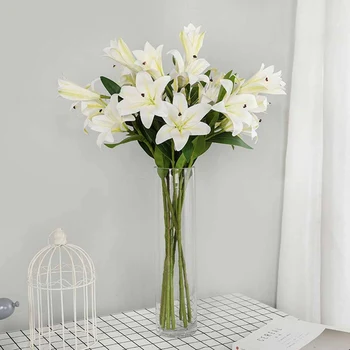 Kunstig Latex Rigtige Touch Lily Falske Blomster Bryllup Home Decor Brudebuket
