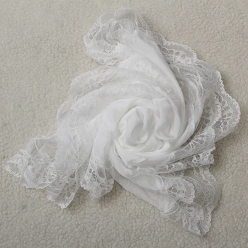 Kvinde Tørklæder Chiffon Lace Scarf Wrap Tørklæde hvidt