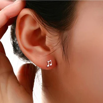Kvinder Asymmetri Musikalske Noter Sølv Forgyldt Ørestikker Øreringe, Mode Smykker rustfrit stål magnetiske øreringe til kvinder