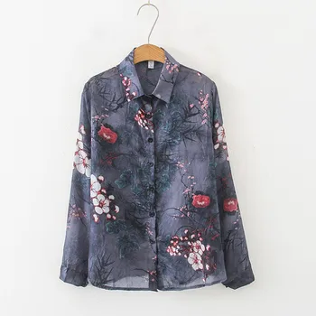 Kvinder Bluse Shirts Turn-Down Krave Forår Mode Floral Print Løs Fritid Solcreme Langærmet Toppe