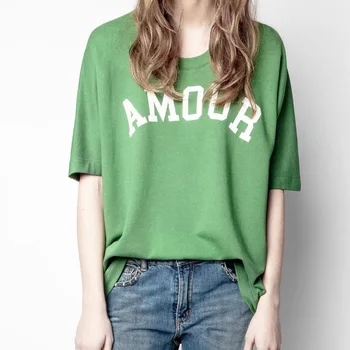 Kvinder Grøn T-shirt, Bomuld kortærmet Løs O-neck Ladies Casual 2021 Sommeren Nye Overdele