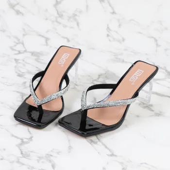 Kvinder Høje Hæle Sandaler med Rhinestone Mode Åben Tå Sildeben Gennemsigtig Hæle Sandaler Kvinder Luksus Sommeren Flip-flops 2021