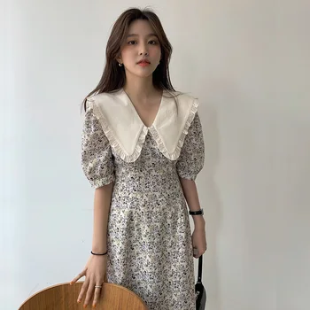 Kvinder Koreansk Stil Sommeren 2021 Nye Mode Elegant Kjole Smarte Trykt