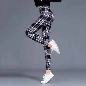 Kvinder Leggings Grid Udskrive Motion Fitness Leggins Elasticitet Plaid Push Up Legging Kvindelige Sexede Bukser Plus Size Bukser
