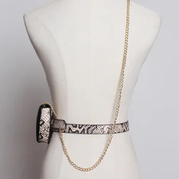 Kvinder Luksus væskebæltet 2019 Mode PU Læder bæltetaske Vintage Kæde Talje Bælte Taske Kvindelige Serpentine Mønt Pung bæltetaske