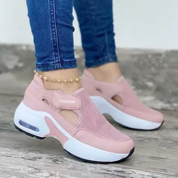 Kvinder Mode Vulcanized Sneakers air cushion Solid Platform Farve Lejligheder Sko Casual Åndbar Kiler Damer Walking Sneakers