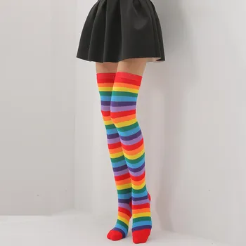 Kvinder, Piger Lolita Rainbow Farverige Striber Over Knæet Lange Sokker Halloween Cosplay Kostume Strikket Stretchhy Låret Høje Sokker