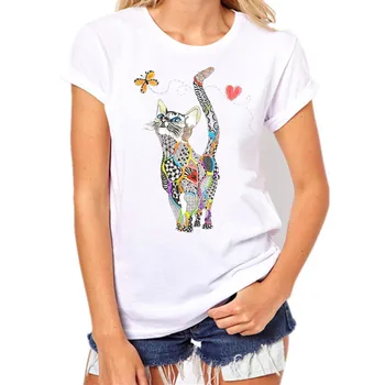 Kvinder Plus Size Print Tee Shirt Kort Ærme T-Shirt, Bluse Grafiske Tees Korte Ærmer Overdele Søde kat Trykte T-Shirt