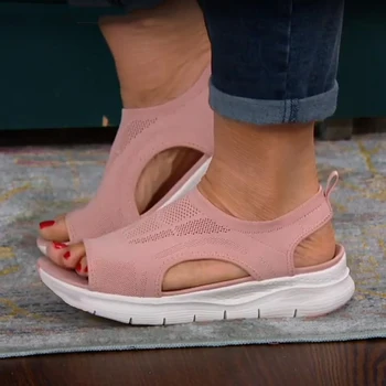 Kvinder Sandaler Solid Farve Hule Ud Mesh Casual Damer Wedge Sko Platform Åben Tå Slip-On Kvindelige Sandalias Mujer Shoes