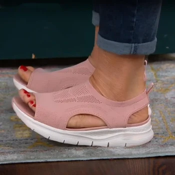 Kvinder Sandaler Solid Farve Hule Ud Mesh Casual Damer Wedge Sko Platform Åben Tå Slip-On Kvindelige Sandalias Mujer Shoes