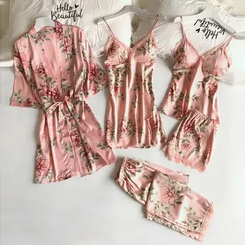 Kvinder Sexy Summer Silke Undertøj Pijiama Satin Efteråret Spaghetti Strop Pyjamas Kjole Koreanske Brik Pyjamas Sæt Nattøj Pink