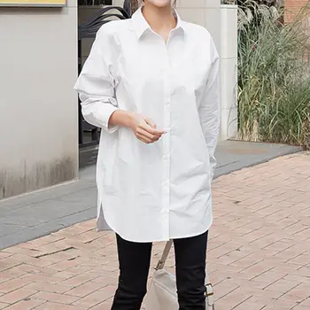 Kvinder Shirts 2021 Forår, Efterår Kort Langærmet Plus Size Bomuld Toppe Kvindelige Knappen Op Løs Hvid Bluse Korea Casual Tøj