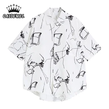 Kvinder Skjorte Ny 2021 Sommer Mode Hånd Malet kortærmet Polo Krave Harajuku Tendens Løsthængende Skjorte TOP Casual Bluse Kæreste