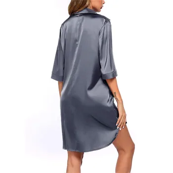 Kvinder Søvn Toppe Undertøj Solid Farve Sove Shirt Half Sleeve Enkelt Breasted Løs Nightshirt for Hjem Bære Lounge 2021