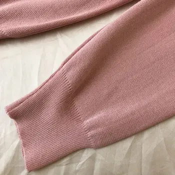 Kvinder kortærmet Perlebesat Sweater Kvindelige Tops + Bukser, der Passer Pink casual Træningsdragt koreanske Efteråret Kærlighed Trykt Strikket 2 Peice Sæt