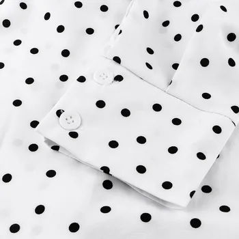 Kvinders Vintage Polka Dot Udskrivning Shirts Mode-Knappen Lomme Revers Shirts Afslappet langærmet Slim-Shirts женские блузки
