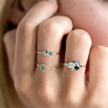 Kvinders mode kreativitet finger ring steg zircon guld glamour ny farve kontrast tre-delt sæt ringe, smykker