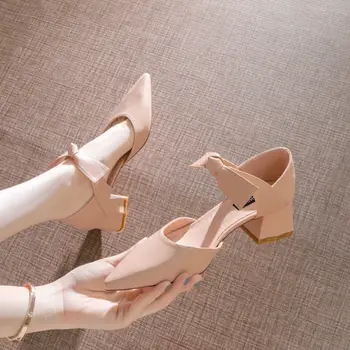 Kvinders sko 2021 nye bølge bue spidse hule høje hæle kvindelige studerende koreanske tykke hæle