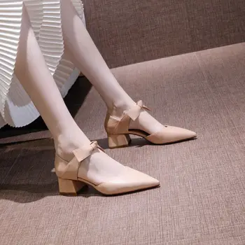 Kvinders sko 2021 nye bølge bue spidse hule høje hæle kvindelige studerende koreanske tykke hæle