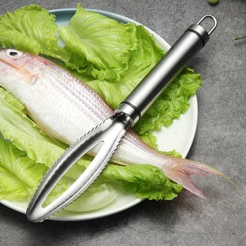 Køkken tilbehør, Rustfrit fiskeskæl Skrabning Rivejern Hurtigt Fjerne Fisk Rengøring Skrællekniv Skraber Fisk knogle pincet af gadge