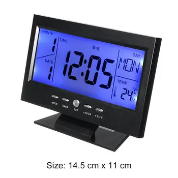 LCD-Voice Control Vækkeur Kreative Termometer Hygrometer Vejr Perpetual Kalender, Snooze-Baggrundslys Digital Dekoration