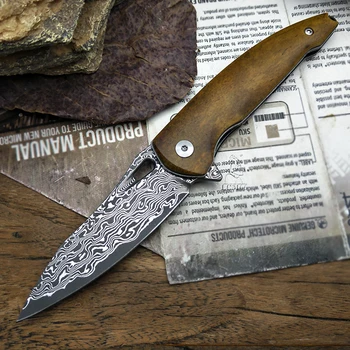 LCM66 Folde kniv Damaskus stål Håndlavet smedet kniv jagt kniv 60HRC Knogle fæstet med Bærbare Udendørs kniv Værktøjer