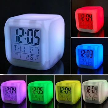 LED-7 Farver Alarm Colock Glødende Ændre Digital Lysende Alarm Termometer, Ur Cube led-Ur Hjem Digital Alarm Glødende Nat