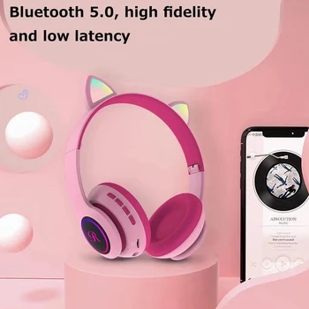 LED-Belysning Musik Hovedtelefoner HD lydkvalitet Kat Øre Trådløse Bluetooth-Headset Med Mikrofon Headset Til Børn Gaver