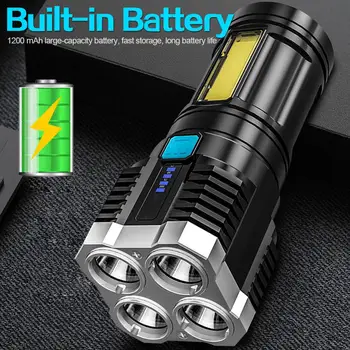 LED Lygter 4 LED+ Lys Side 4 Tilstande Lommelygte Vandtæt USB-Genopladelig Lommelygte Indbygget Batteri Longe Range Lommelygte