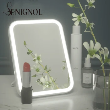 LED Makeup Spejl Stående Oplyst Fleksibel Kosmetiske Tabel Spejl Med 3 Lys til at Gøre Op Justerbar Lys Touch Skærm