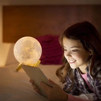 LED-Moon Lamp 3D-Print Kugle-Lampe USB-Opladning Multi-farve-Lysstyrke Justerbar natlys For Børn Hjem room Dekoration