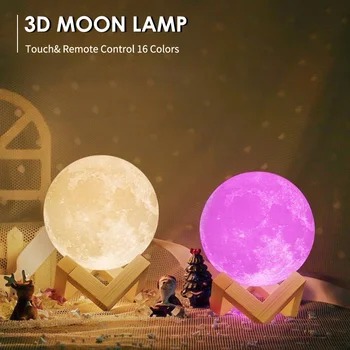 LED-Moon Lamp 3D-Print Kugle-Lampe USB-Opladning Multi-farve-Lysstyrke Justerbar natlys For Børn Hjem room Dekoration