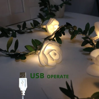 LED Rose String Lys 6M 40led Jul Krans Fe Drevet Udendørs Til Bryllup Garden Party Batteri/USB-Indretning
