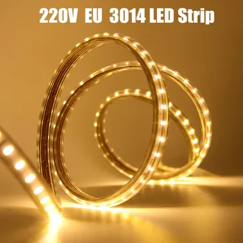 LED Strip EU ' s 220 240V Vandtæt IP67 Udendørs Reb Hvid/Varm Hvid/Blå SMD 3014 120LEDs/m LED lysbånd +EU Skifte stik