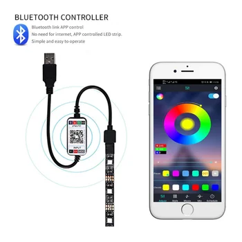 LED-baggrundslys med Sæt 5050RGB Farverige USB Bluetooth-5V Vandtæt Lys med Hjem Atmosfære Lys