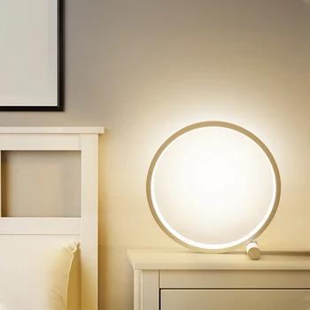 LED-bordlampe Til Soveværelse Cirkulære Akryl bordlampe Til Stue Sort/Hvid Dæmpbar sengelampe Runde Nat Lys