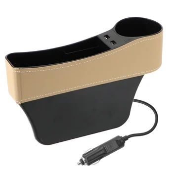 LEEPEE Dual USB Oplader Telefonen Flaske Kopper Indehaveren Box Car Organizer Sæde Hul Slot Box Læder autostol Hul opbevaringsboks