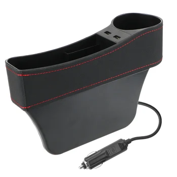 LEEPEE Dual USB Oplader Telefonen Flaske Kopper Indehaveren Box Car Organizer Sæde Hul Slot Box Læder autostol Hul opbevaringsboks
