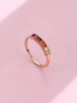 LEKANI Rainbow S925 Sterling Sølv Ringe For Kvinder Farverige Cubic Zirconia Rose Guld Belagt Elegante Kvinder Gave Fine Smykker