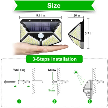 LITOM 180 LED Solar Light Sol Lampe 3 Lys-Modes Med Motion Sensor Solar LED-Lys Vandtæt Sollys Drevet til Haven
