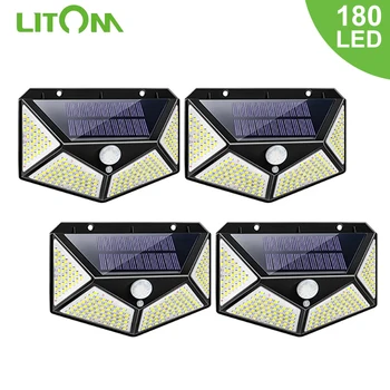 LITOM 180 LED Solar Light Sol Lampe 3 Lys-Modes Med Motion Sensor Solar LED-Lys Vandtæt Sollys Drevet til Haven