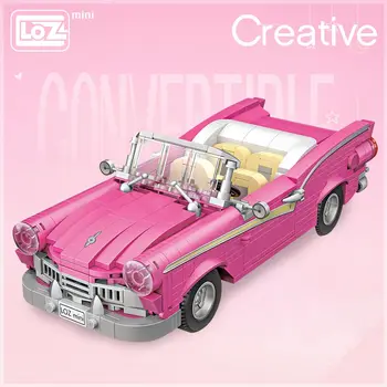 LOZ Mini-byggeklodser Pink Konvertible Montering byggesten Bil Model Montering Lille Partikel Legetøj Pink Classic Car