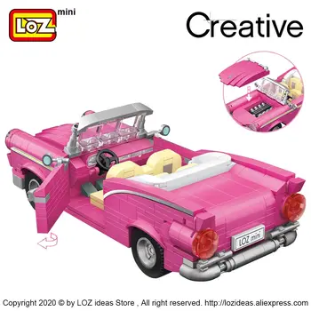 LOZ Mini-byggeklodser Pink Konvertible Montering byggesten Bil Model Montering Lille Partikel Legetøj Pink Classic Car