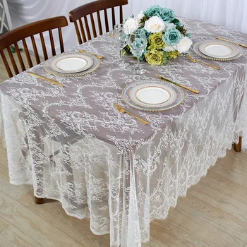 Lace Trim TableclothWhite Bryllup Wecoration Wamily Borddekoration Klud Høj Kvalitet Stil Blonde Stof