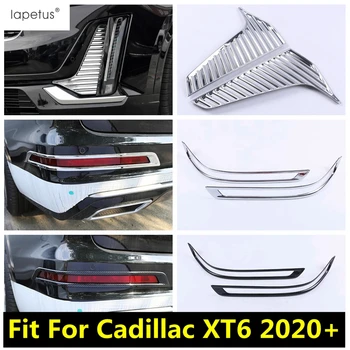 Lapetus Front / Bag Kofanger, tågelygter Lamper Dække Trim ABS Chrome / kulfiber Look Tilbehør Til Cadillac XT6 2020 2021